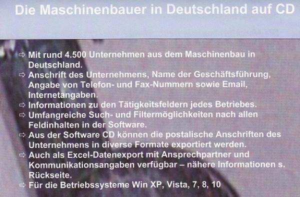 Maschinenbauer in Deutschland - Excel Datenbankexport